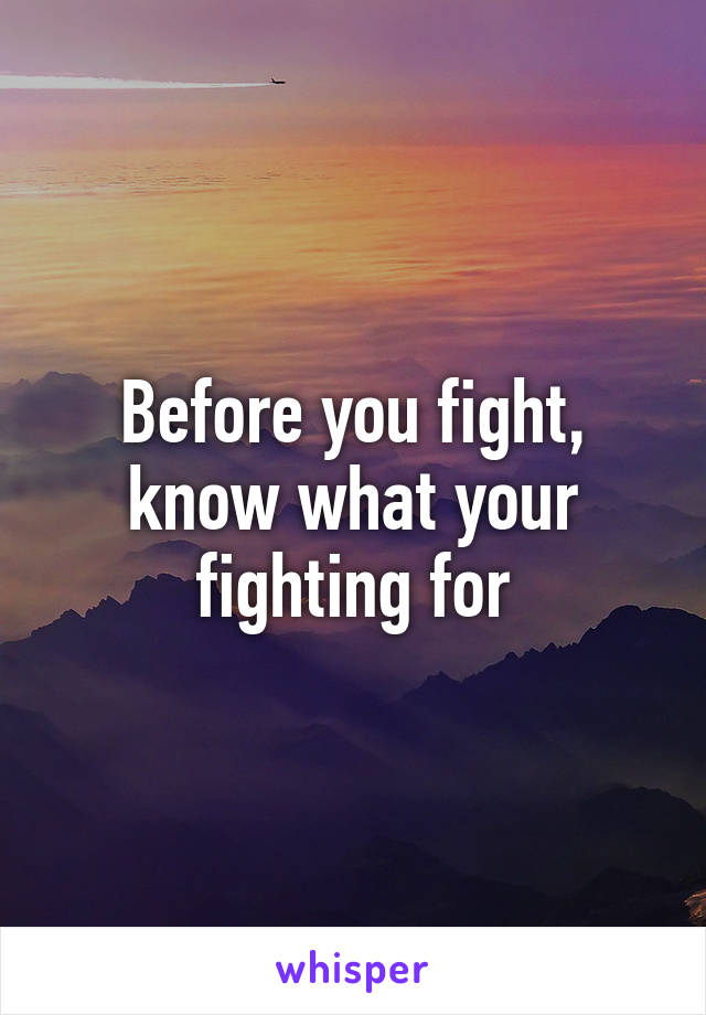 Before you fight, know what your fighting for
