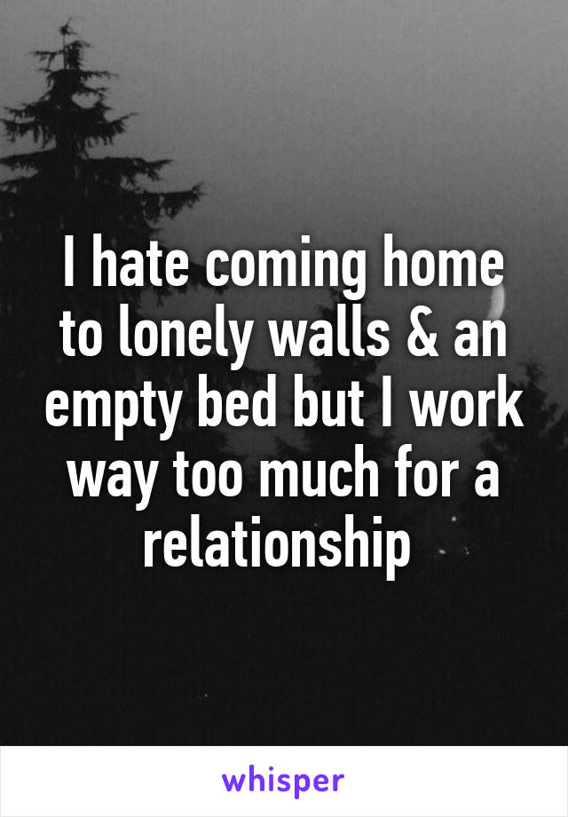 I hate coming home to lonely walls & an empty bed but I work way too much for a relationship 