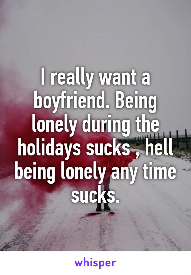 I really want a boyfriend. Being lonely during the holidays sucks , hell being lonely any time sucks.