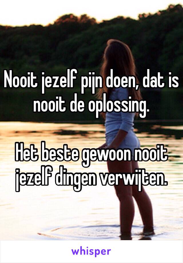 Nooit jezelf pijn doen, dat is nooit de oplossing.

Het beste gewoon nooit jezelf dingen verwijten.