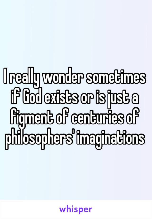 I really wonder sometimes if God exists or is just a figment of centuries of philosophers' imaginations 