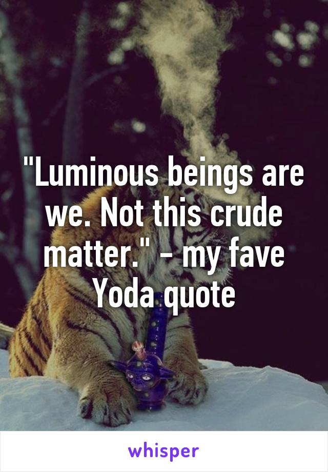 "Luminous beings are we. Not this crude matter." - my fave Yoda quote