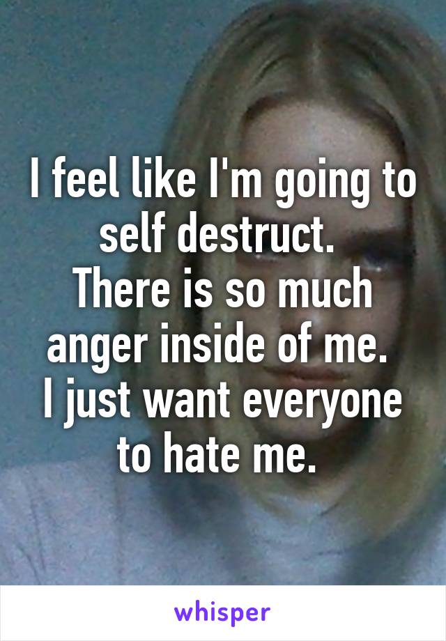 I feel like I'm going to self destruct. 
There is so much anger inside of me. 
I just want everyone to hate me. 