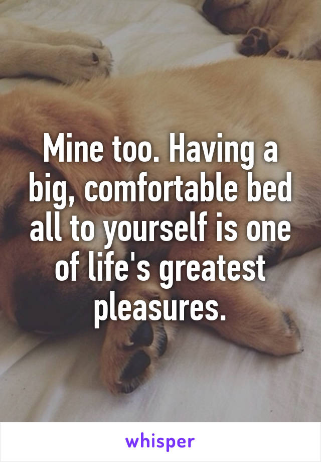 Mine too. Having a big, comfortable bed all to yourself is one of life's greatest pleasures.