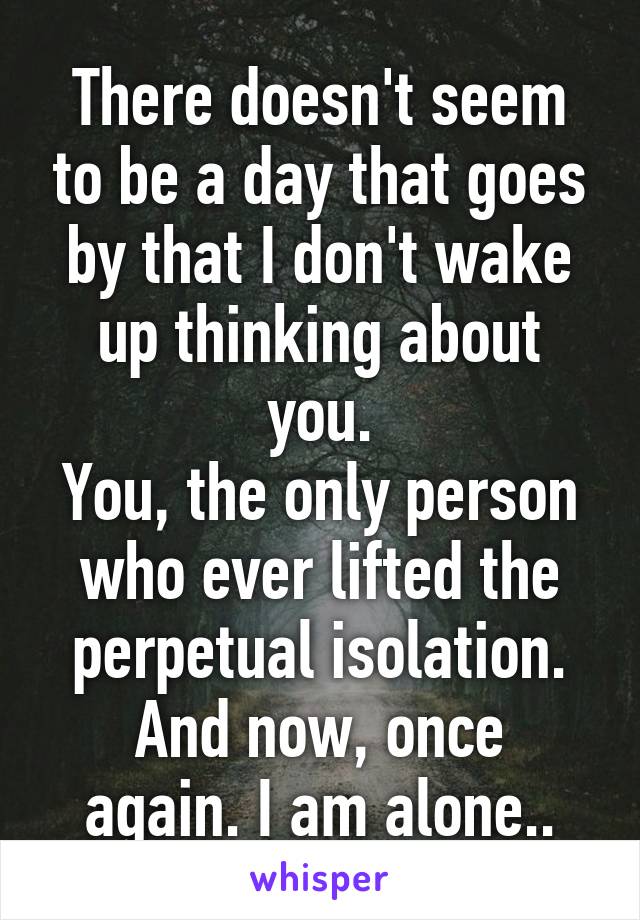 There doesn't seem to be a day that goes by that I don't wake up thinking about you.
You, the only person who ever lifted the perpetual isolation.
And now, once again. I am alone..