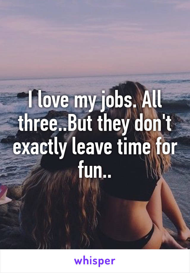 I love my jobs. All three..But they don't exactly leave time for fun..