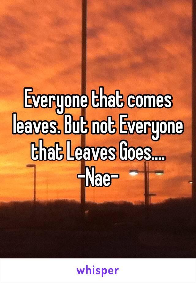 Everyone that comes leaves. But not Everyone that Leaves Goes....
-Nae-