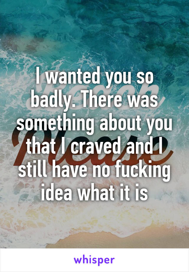 I wanted you so badly. There was something about you that I craved and I still have no fucking idea what it is