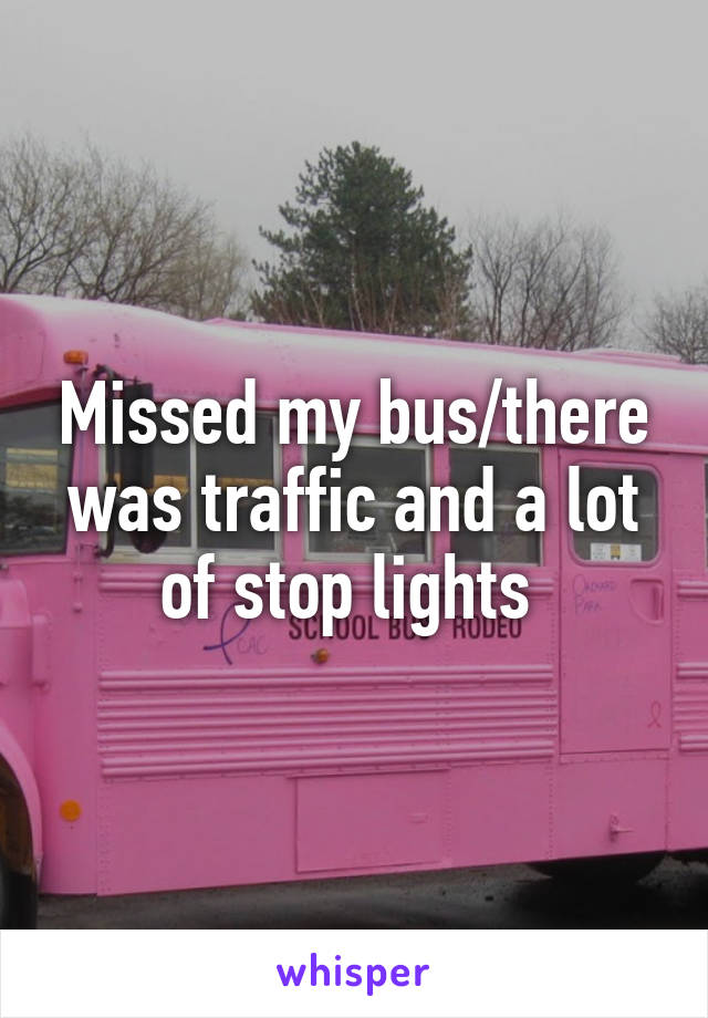 Missed my bus/there was traffic and a lot of stop lights 