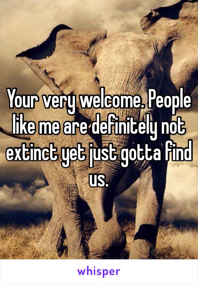 Your very welcome. People like me are definitely not extinct yet just gotta find us. 