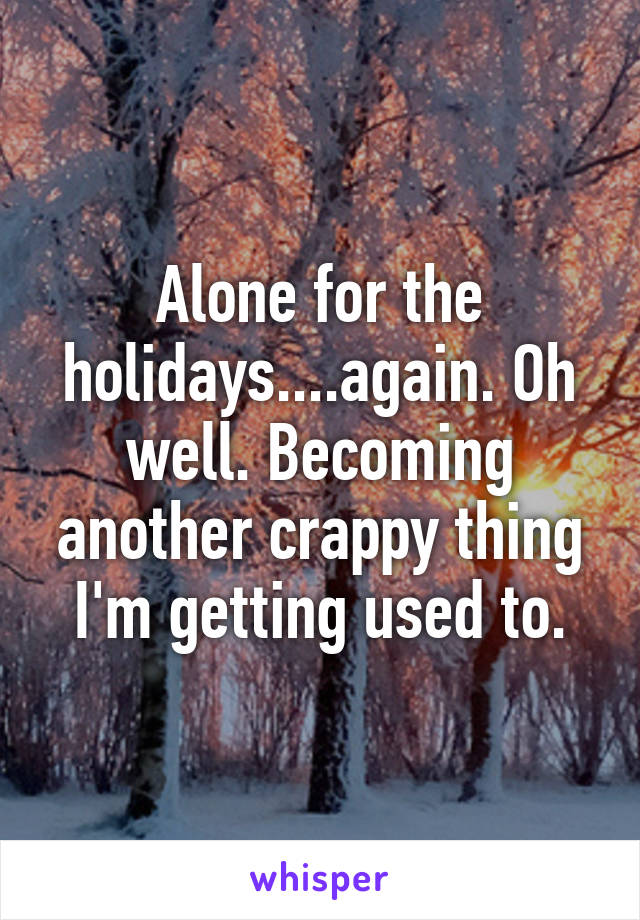 Alone for the holidays....again. Oh well. Becoming another crappy thing I'm getting used to.