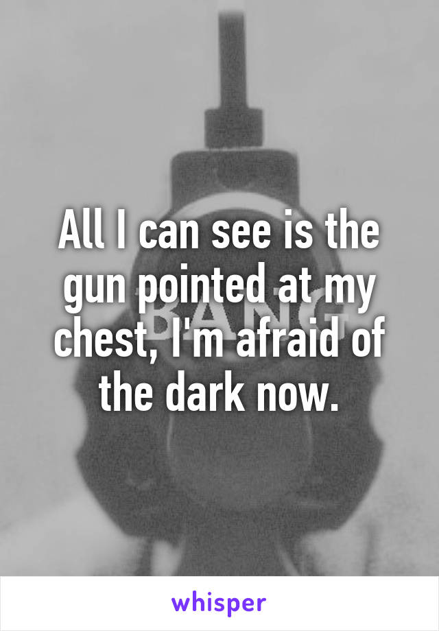 All I can see is the gun pointed at my chest, I'm afraid of the dark now.