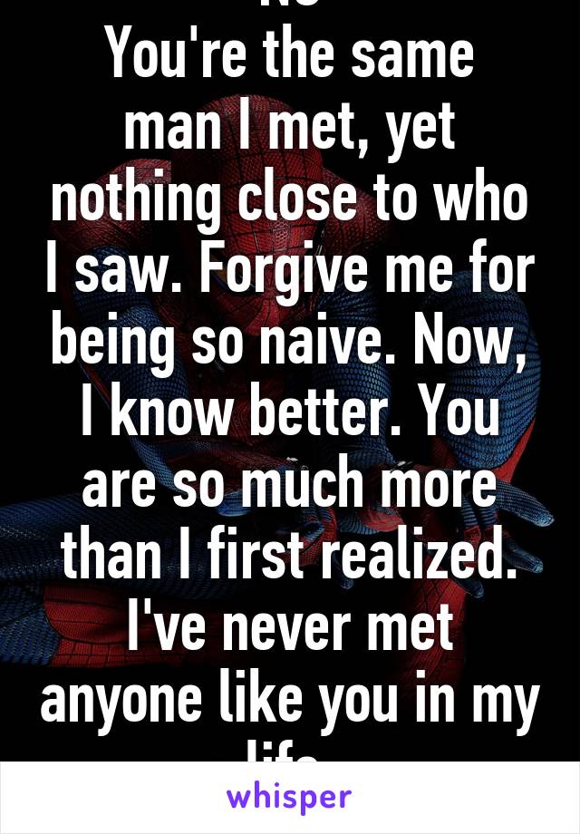 NG
You're the same man I met, yet nothing close to who I saw. Forgive me for being so naive. Now, I know better. You are so much more than I first realized. I've never met anyone like you in my life.
-Blueberry