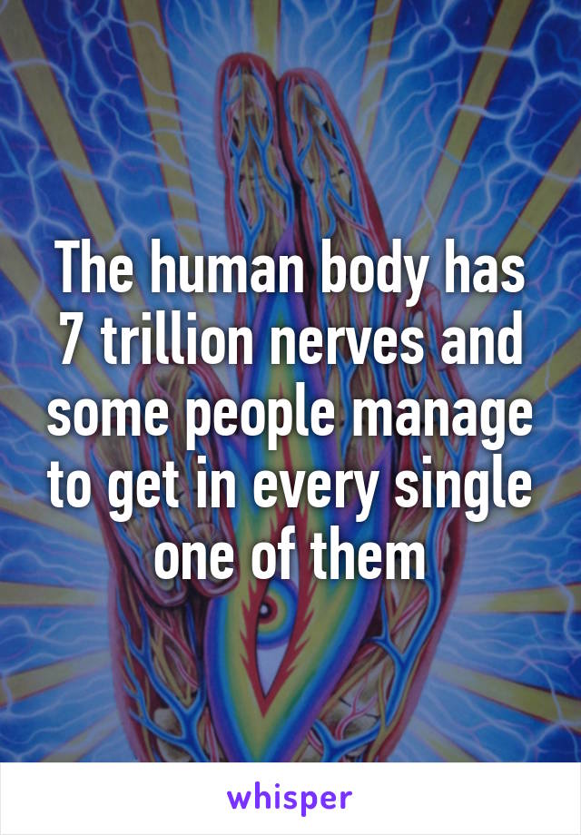 The human body has 7 trillion nerves and some people manage to get in every single one of them