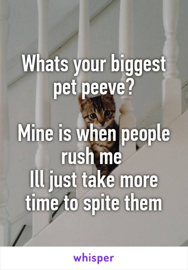 Whats your biggest pet peeve?

Mine is when people rush me 
Ill just take more time to spite them