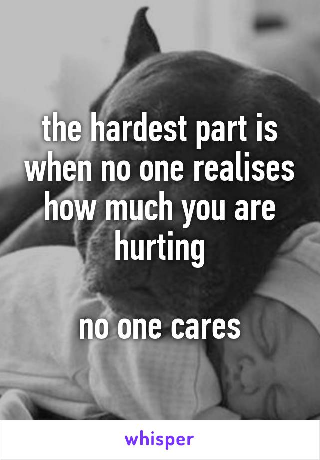 the hardest part is when no one realises how much you are hurting

no one cares