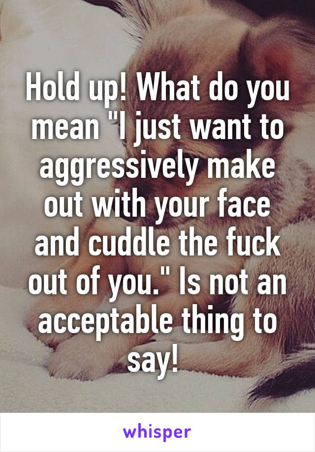 Hold up! What do you mean "I just want to aggressively make out with your face and cuddle the fuck out of you." Is not an acceptable thing to say! 