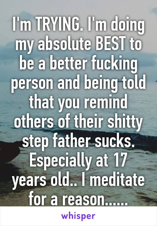 I'm TRYING. I'm doing my absolute BEST to be a better fucking person and being told that you remind others of their shitty step father sucks. Especially at 17 years old.. I meditate for a reason......