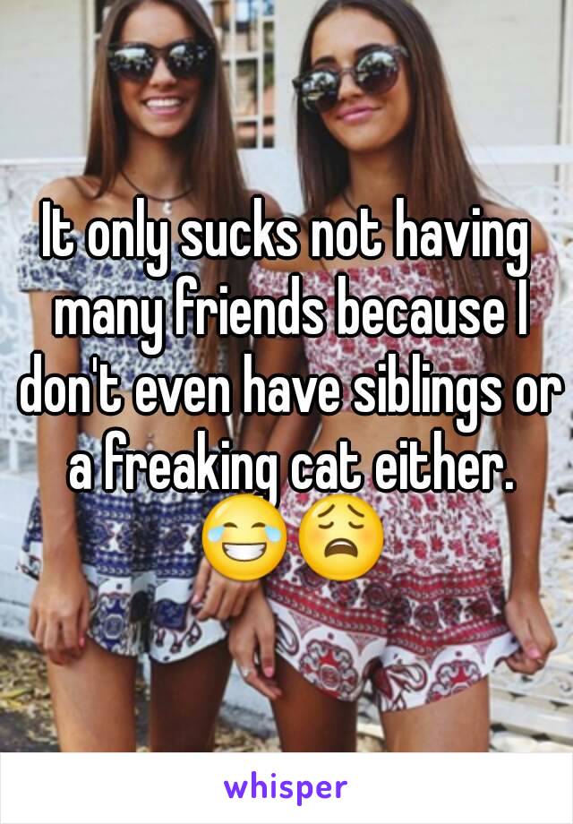 It only sucks not having many friends because I don't even have siblings or a freaking cat either. 😂😩