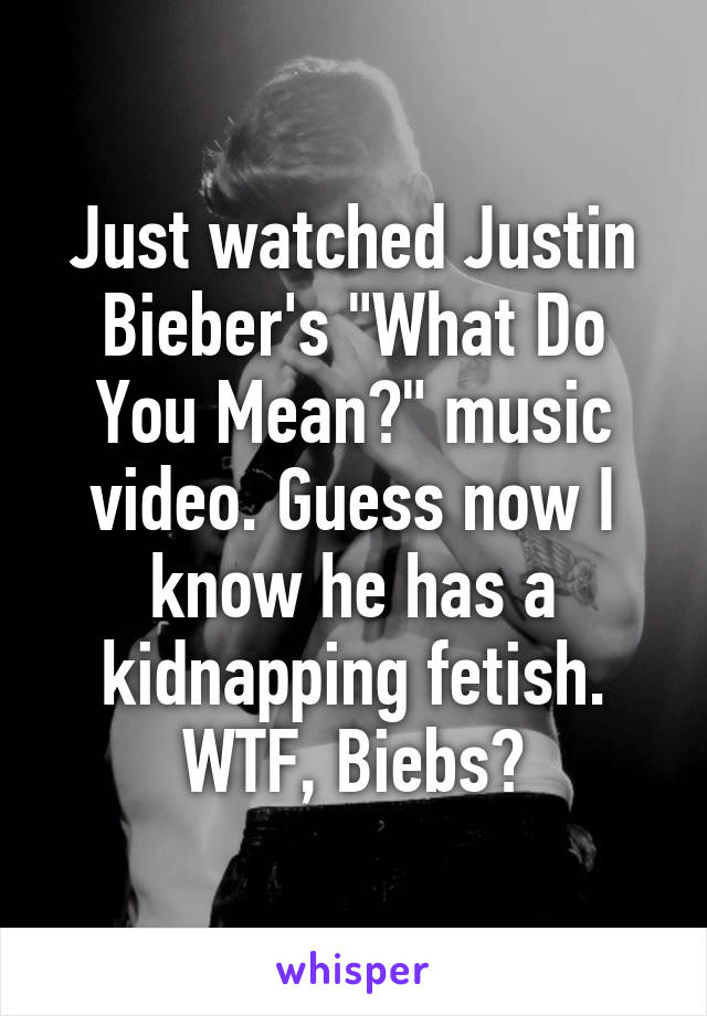 Just watched Justin Bieber's "What Do You Mean?" music video. Guess now I know he has a kidnapping fetish. WTF, Biebs?