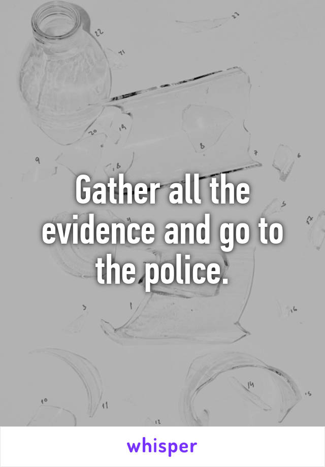 Gather all the evidence and go to the police.