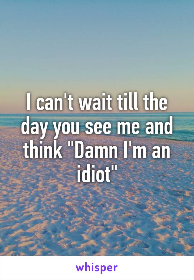 I can't wait till the day you see me and think "Damn I'm an idiot"