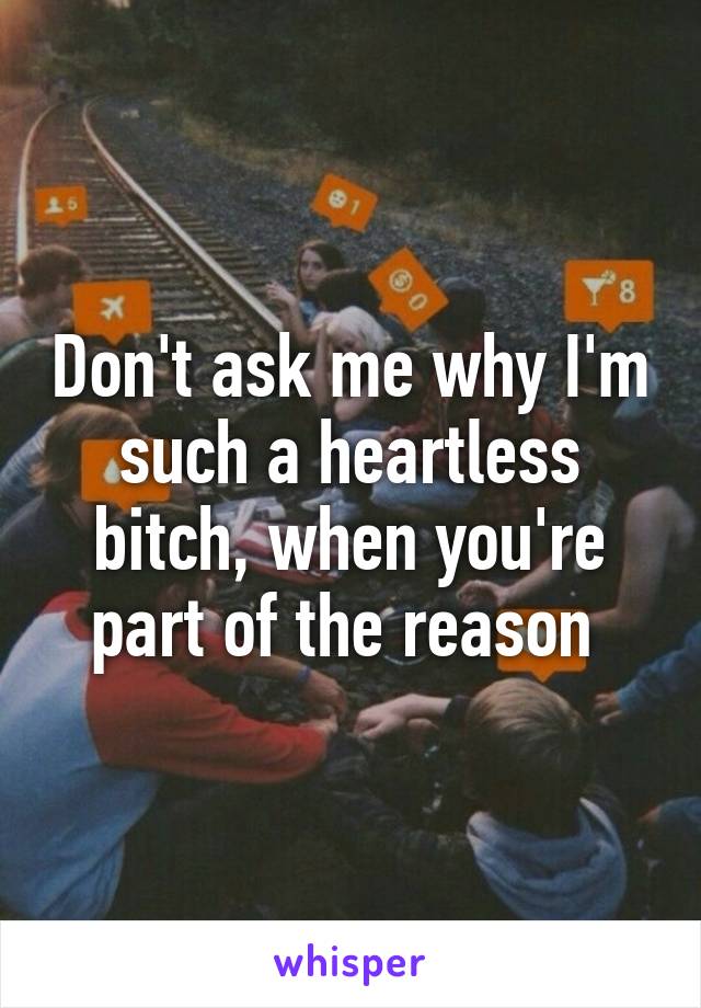 Don't ask me why I'm such a heartless bitch, when you're part of the reason 