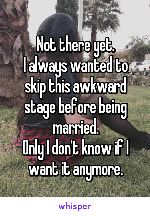 Not there yet.
I always wanted to skip this awkward stage before being married.
Only I don't know if I want it anymore.