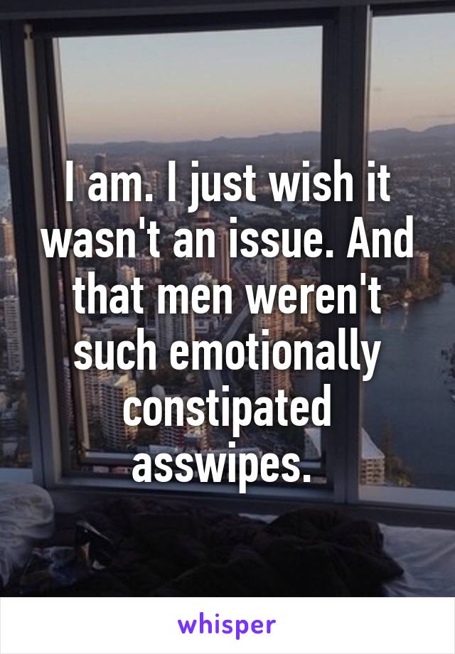 I am. I just wish it wasn't an issue. And that men weren't such emotionally constipated asswipes. 