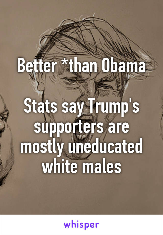 Better *than Obama

Stats say Trump's supporters are mostly uneducated white males