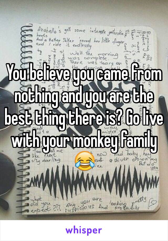 You believe you came from nothing and you are the best thing there is? Go live with your monkey family 😂