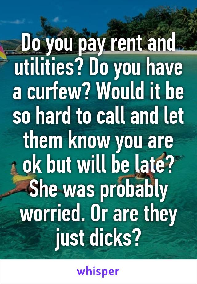 Do you pay rent and utilities? Do you have a curfew? Would it be so hard to call and let them know you are ok but will be late? She was probably worried. Or are they just dicks?