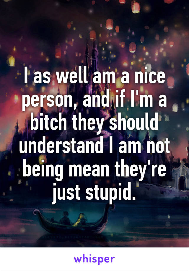 I as well am a nice person, and if I'm a bitch they should understand I am not being mean they're just stupid.