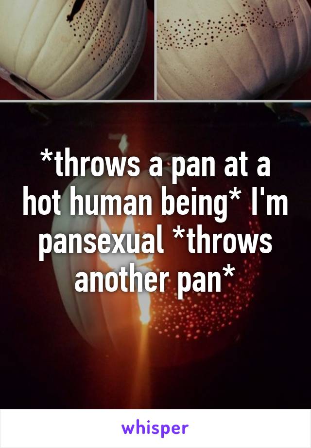 *throws a pan at a hot human being* I'm pansexual *throws another pan*