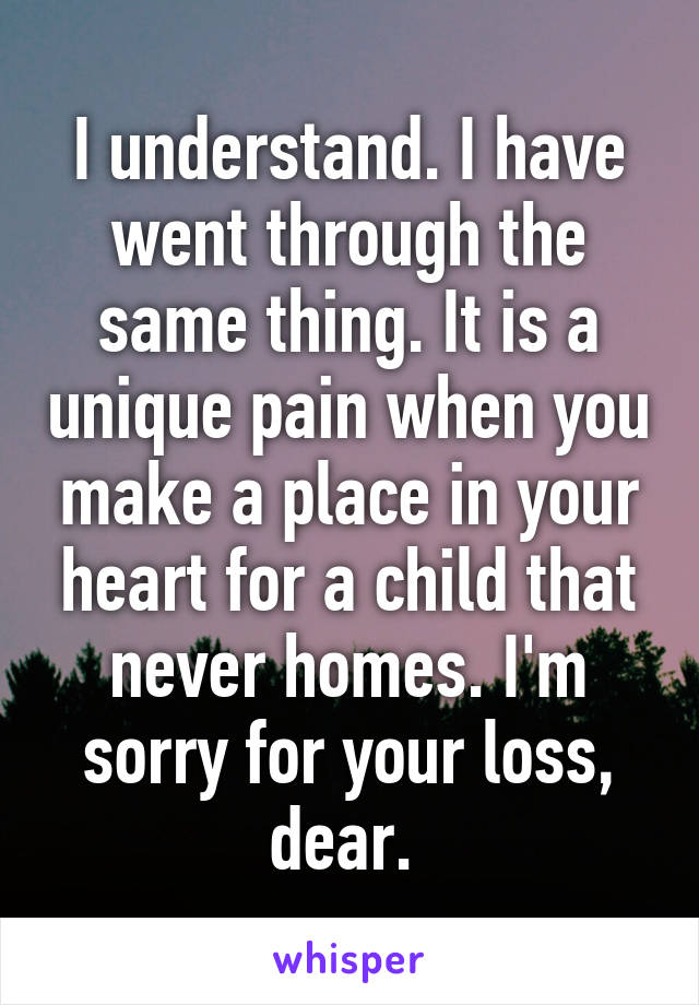 I understand. I have went through the same thing. It is a unique pain when you make a place in your heart for a child that never homes. I'm sorry for your loss, dear. 