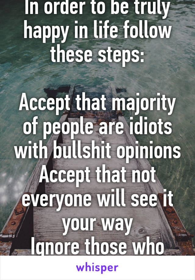 In order to be truly happy in life follow these steps:

Accept that majority of people are idiots with bullshit opinions
Accept that not everyone will see it your way
Ignore those who dont support u