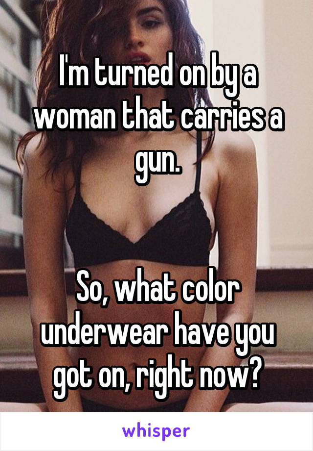 I'm turned on by a woman that carries a gun.


So, what color underwear have you got on, right now?