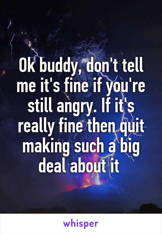 Ok buddy, don't tell me it's fine if you're still angry. If it's really fine then quit making such a big deal about it 