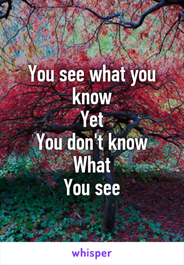 You see what you know
Yet
You don't know
What
You see