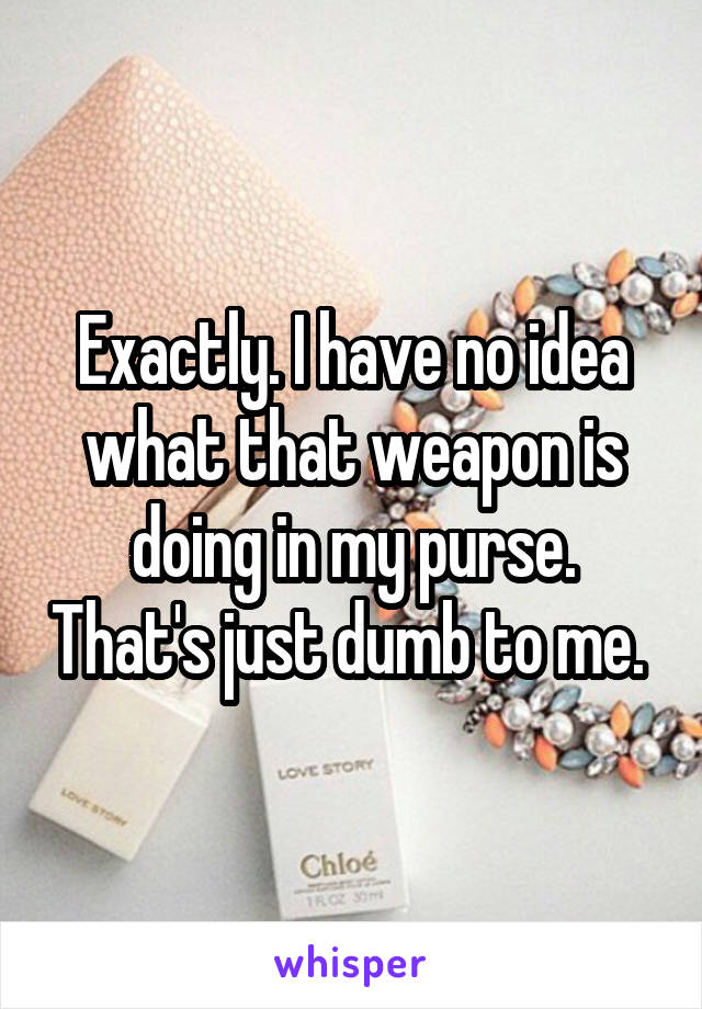 Exactly. I have no idea what that weapon is doing in my purse. That's just dumb to me. 