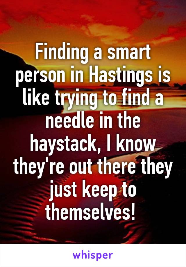Finding a smart person in Hastings is like trying to find a needle in the haystack, I know they're out there they just keep to themselves! 