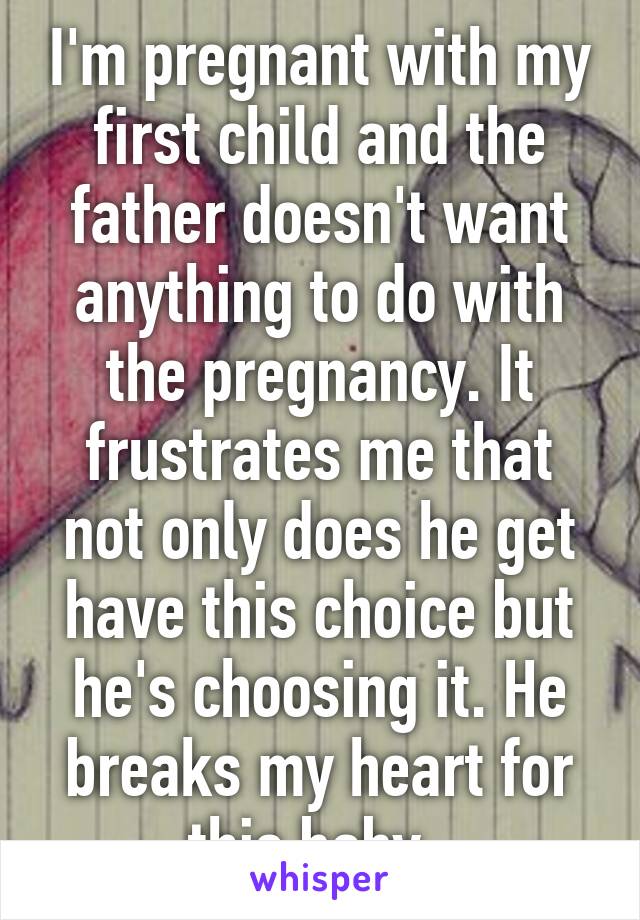 I'm pregnant with my first child and the father doesn't want anything to do with the pregnancy. It frustrates me that not only does he get have this choice but he's choosing it. He breaks my heart for this baby. 