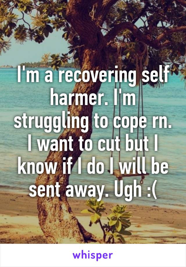 I'm a recovering self harmer. I'm struggling to cope rn. I want to cut but I know if I do I will be sent away. Ugh :(