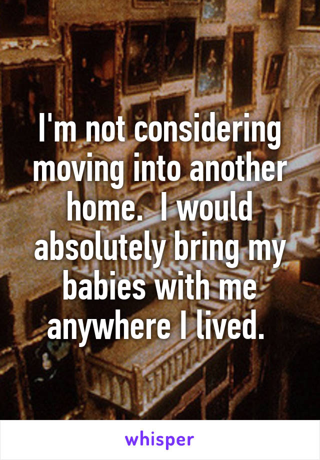 I'm not considering moving into another home.  I would absolutely bring my babies with me anywhere I lived. 