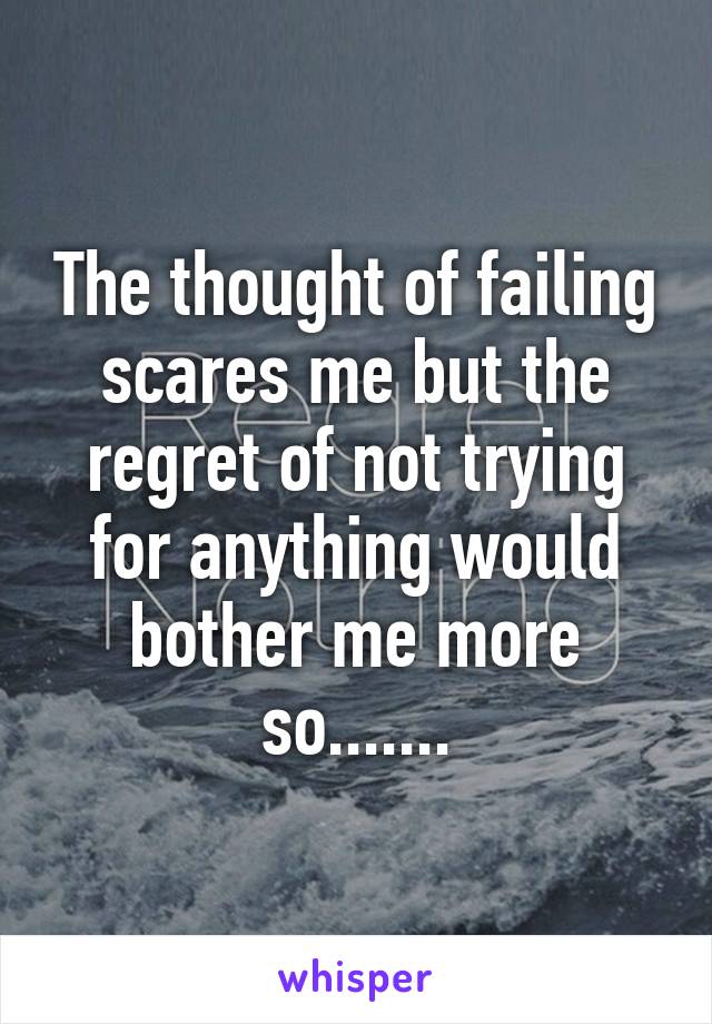 The thought of failing scares me but the regret of not trying for anything would bother me more so.......