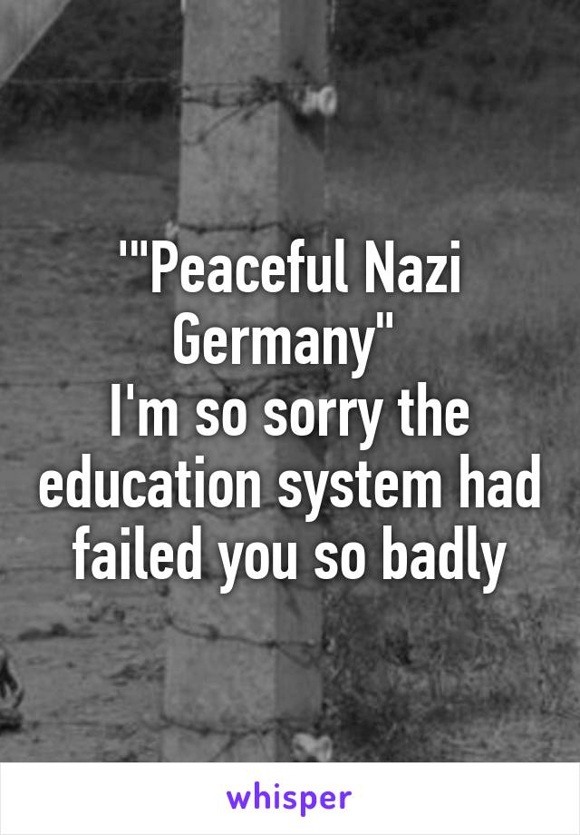 '"Peaceful Nazi Germany" 
I'm so sorry the education system had failed you so badly