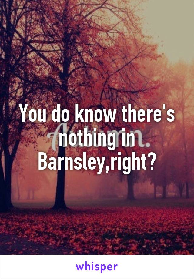 You do know there's nothing in Barnsley,right?