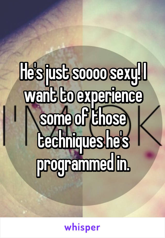 





He's just soooo sexy! I want to experience some of those techniques he's programmed in.