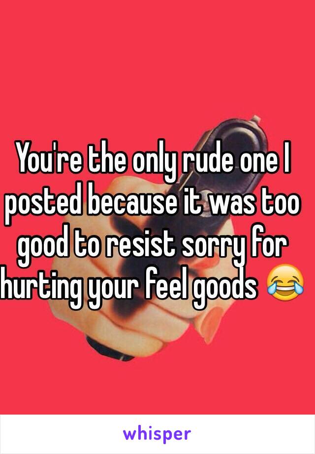 You're the only rude one I posted because it was too good to resist sorry for hurting your feel goods 😂