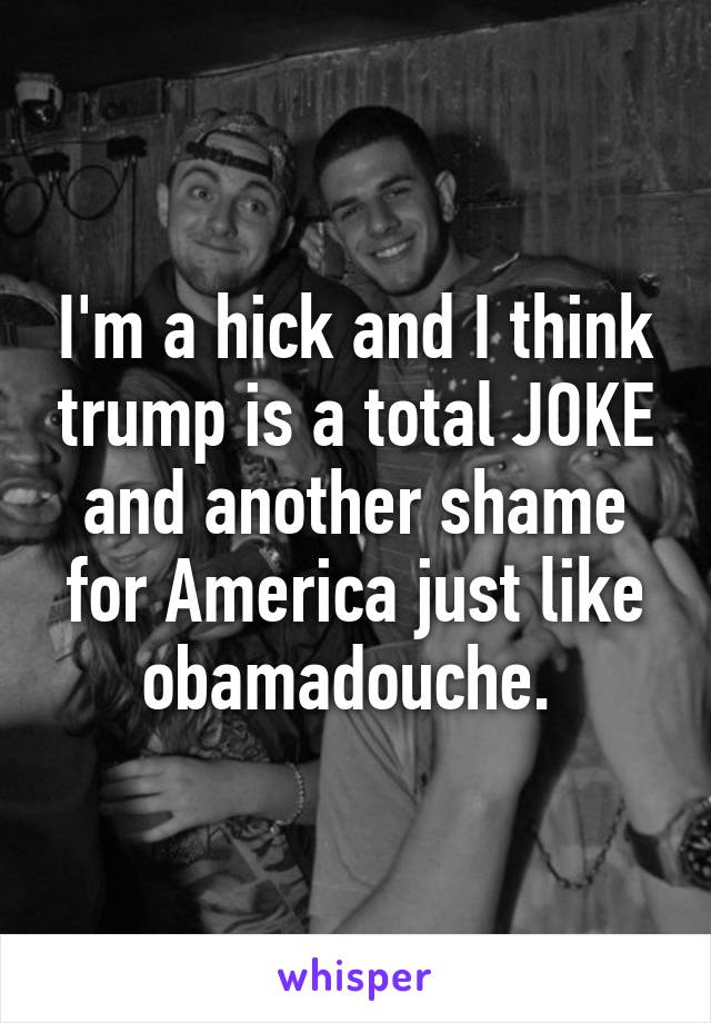 I'm a hick and I think trump is a total JOKE and another shame for America just like obamadouche. 